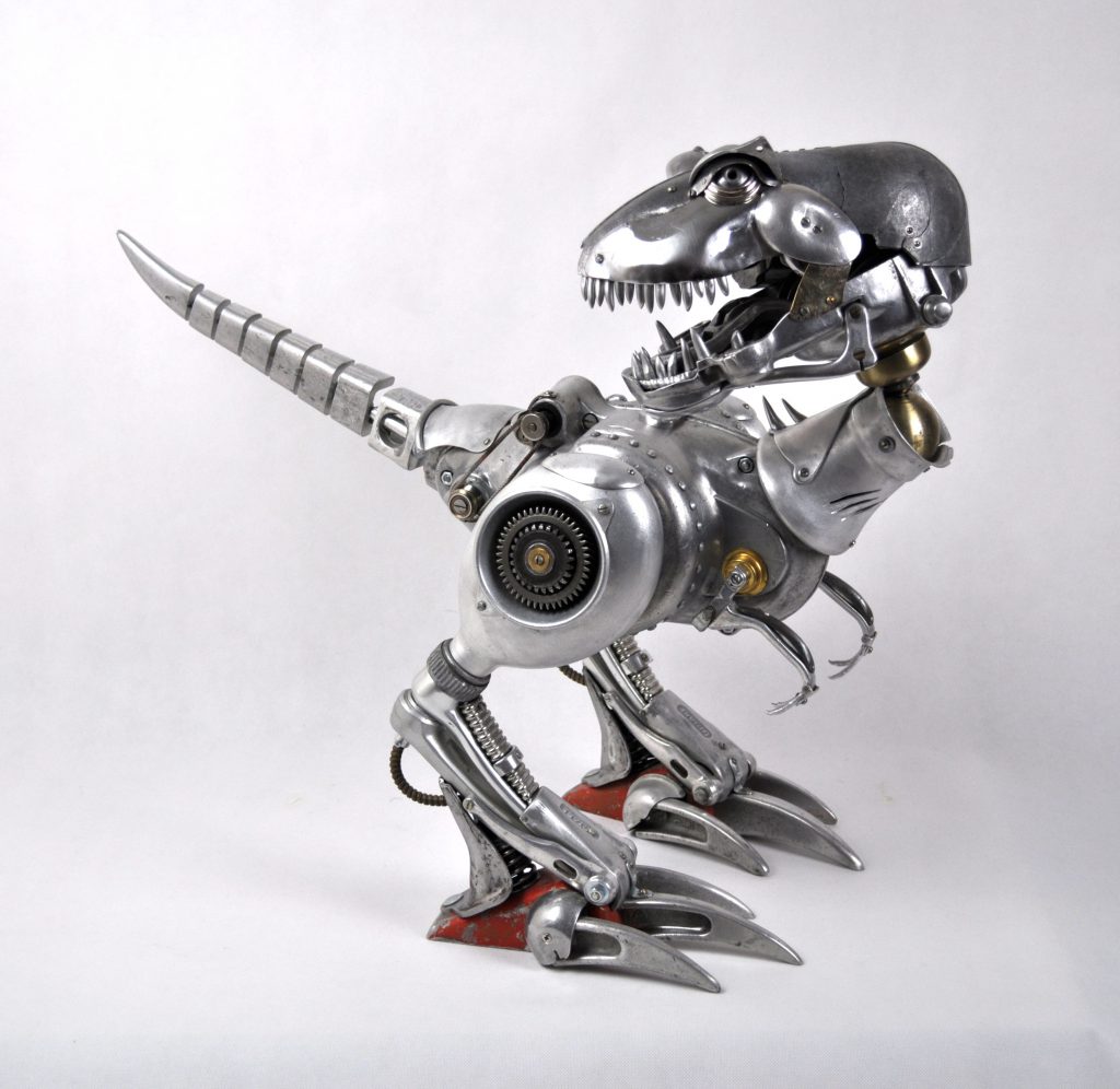 metal t-rex sculpture